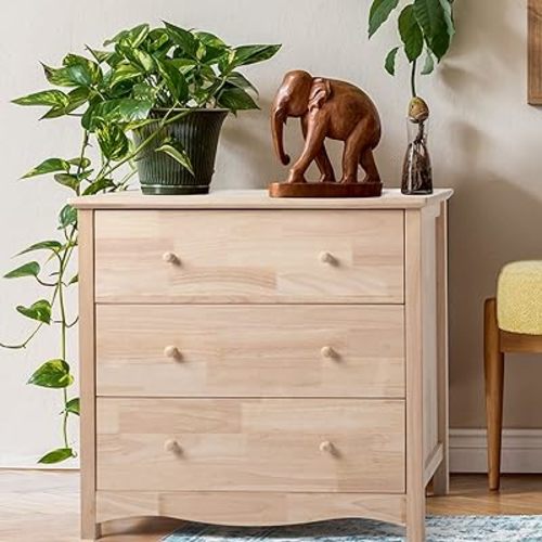 VINGLI Upgraged Unfinished 3 Drawer Dresser for Bedroom Natural Solid Wood Dresser Color DIY, Farmhouse Dresser with Spacious Storage Chests of Drawers with Full Extension Drawer Slides, Rustic Style