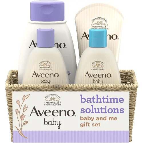 Aveeno Baby Bathtime Solutions Baby & Me Gift Set with Baby Wash & Shampoo, Calming Baby Bath & Wash, Baby Daily Moisturizing Lotion & Stress Relief Body Wash for Mom, Soap-Free, 4 items