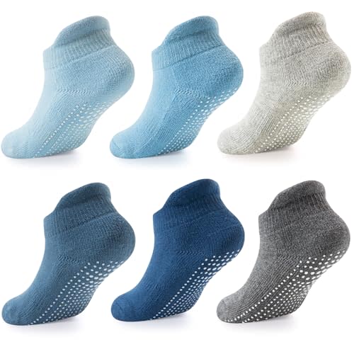 LA ACTIVE Non Slip Grip Ankle Boys and Girls Socks with Non Skid for Babies Toddlers and Kids Back to School