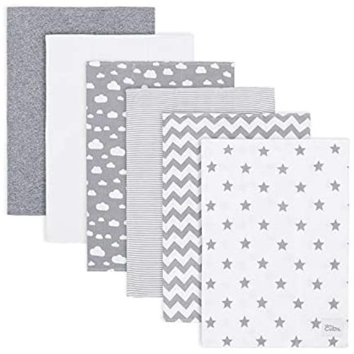 Burp Cloths 6 Pack Large 100% Cotton Washcloths Double Layered Burping Cloths Extra Absorbent and Soft for Boys and Girls by Comfy Cubs (Grey Pattern, Pack of 6) - Pack Of 6