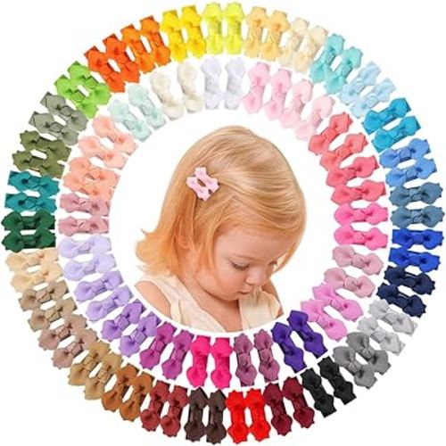 choicbaby 100pcs Baby Hair Bow Clips 1.4" Tiny Grosgrain Ribbon with Fully Lined Alligator Clips Small Toddler Bow Hair Accessories for Baby Girls Infant Toddler Kids