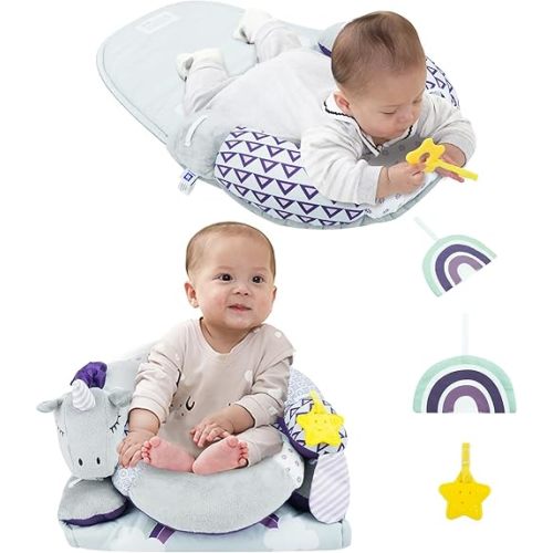 Lovvie & Joy 2-in-1 Tummy Time Mat & Seated Support Pillow,Baby Tummy Time Pillow Support for Newborns and Older Babies,with Detachable Support Pillow and Toys Unicorn with Lullaby Music