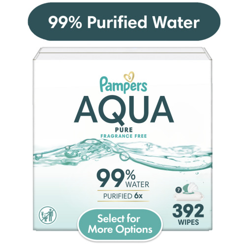 Pampers Aqua Pure Baby Wipes Unscented 392 Count 7-Pack 99% Water Hypoallergenic