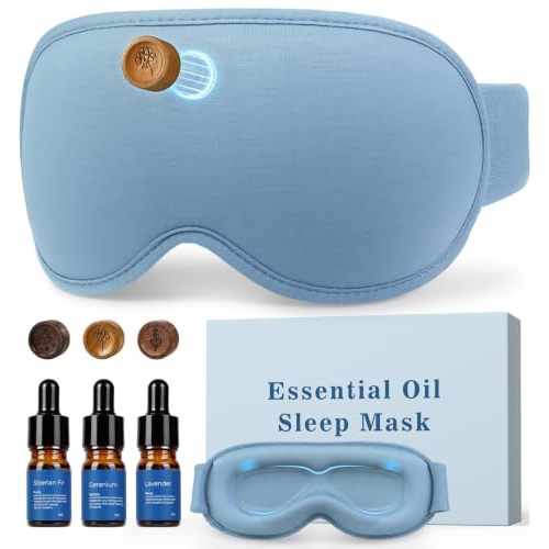 Essential Oils Diffuser Sleep Mask Bamboo Cotton with Aromatherapy, Lavender 3D Eye Mask Blackout, Magnetic Wood Diffuser for Women Men Side Sleeper Travel, Home, Natural Sleep, Relaxation, Meditation