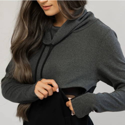 Nursing Sweatshirt Pullover - Colorblock Dark Gray- Medium