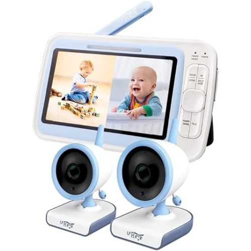 LEREVE Low EMF 5" HD Video Baby Monitor with 2 Cameras and Audio, Auto Noise Reduce, No WiFi, Long Range, 2-Way Audio, Lullaby, Ideal Gifts