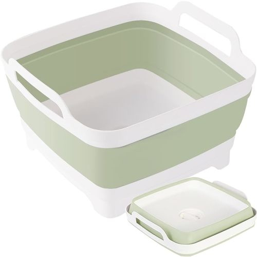 Collapsible Dish Tub 9L-Collapsible Basin Bucket Portable Sink-Outdoor Multiuse Foldable Sink Tub Wash Dish Basin for Kitchen Basin RV Camping (Green)