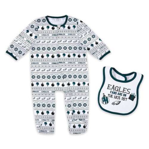 Philadelphia Eagles WEAR by Erin Andrews Newborn & Infant  Allover Print Full-Zip Sleeper & Bib Set
