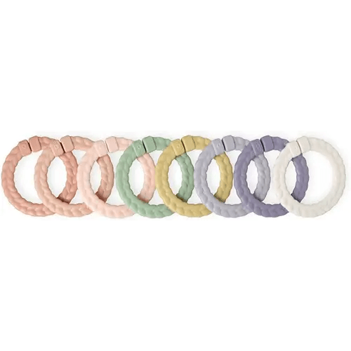 Itzy Ritzy Linking Ring Set; Set of 8 Braided, Rainbow-Colored Versatile Linking Rings; Attach to Baby's Car Seat, Stroller & Activity Gym to Keep Toys Nearby; Pink Rainbow