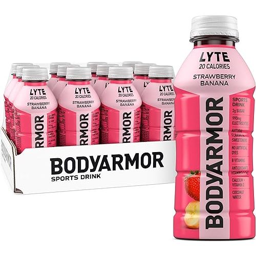 BODYARMOR LYTE Sports Drink Low-Calorie Sports Beverage, Strawberry Banana, Coconut Water Hydration, Natural Flavors With Vitamins, Potassium-Packed Electrolytes, Perfect For Athletes, 16 Fl Oz (Pack of 12)
