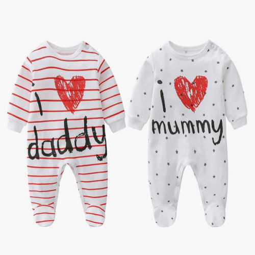 Unisex- Baby Clothes Twins Bodysuits I Love Daddy Mummy Romper Set, Newborn Cotton Footed Pajamas