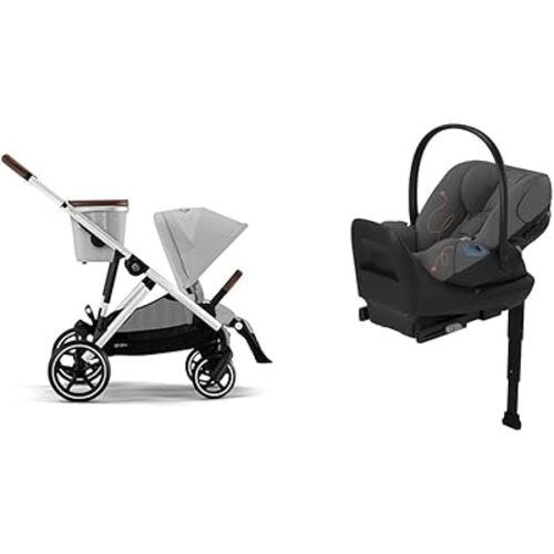 Cybex Gazelle S Modular Double Stroller and Cloud G Lux Comfort Extend Infant Car Seat with Anti-Rebound Base, Lava Grey
