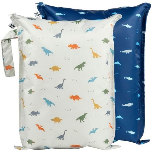Tiny Twinkle Mess-Proof Waterproof Washable Baby/Toddler Wet Bags for Diapers, Swimsuits and Travel (Ocean)