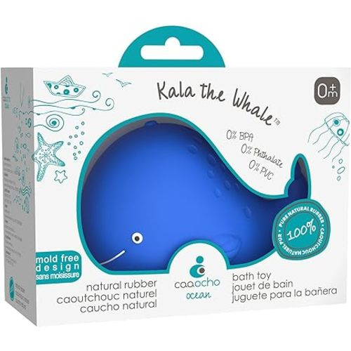 caaocho Pure Natural Rubber Bath Toy - Kala The Whale Baby Toy - Hole Free Bath Toys, BPA Free Bath Toys for Infants, Without Holes Sealed Natural Rubber Baby Toy