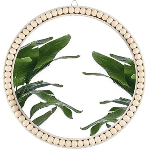 17 Inch Boho Circle Round Mirror, Boho Wall Mounted Mirror Hanging Mirror for Wall Decor, Bathroom, Nursery, Farmhouse, Living Room Decorative