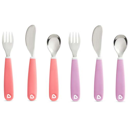 Munchkin® Splash™ Toddler Fork, Knife and Spoon Utensil Set, Pink/Purple, Unisex, 6 Pack