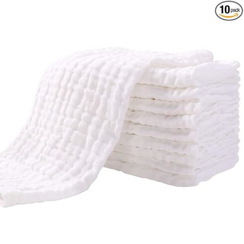 Yoofoss Muslin Burp Cloths for Baby 10 Pack 100% Organic Cotton Baby Washcloths for Boys Girls Large 20''X10'' Super Soft and Absorbent White