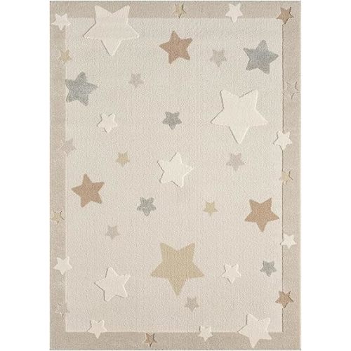 Town & Country Play Super Star Galaxy Kids Area Rug, Soft & Plush, Calming, Bedroom Rug, Nursery Decor, Playroom & Classroom Rugs, Beige/Multi, 7'10"x10’2”