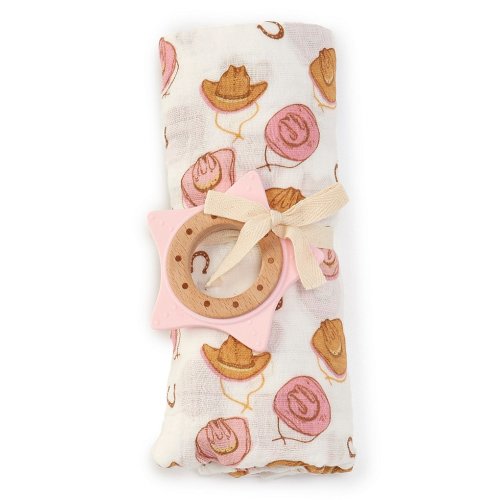 Mud Pie Baby Western Cowboy Hat Muslin Swaddle Blanket