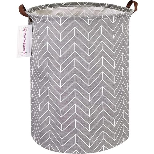 QUEENLALA Large Storage Basket,Laundry Hamper/Bathroom/Home Decor/Collapsible Round Storage Bin,Boys and Girls Hamper/Boxes/Clothing(Grey Wheat)