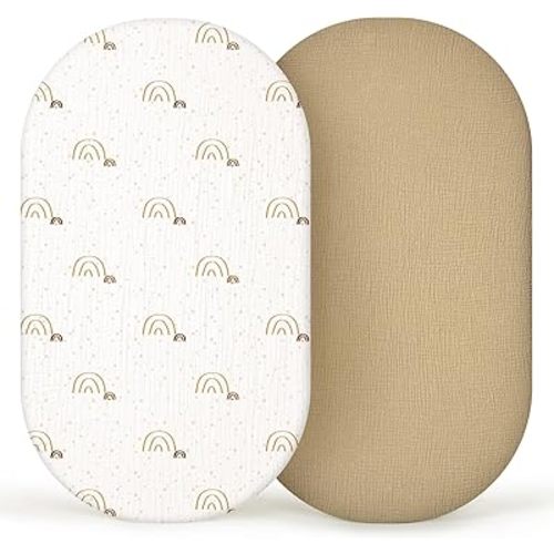 lulumoon Muslin Bassinet Sheets Baby: Cotton Bassinet Sheets Fitted for Boys and Girls - Bassinet Sheets for Oval Rectangle or Hourglass Mattress