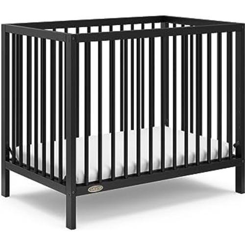 Graco Teddi 4-in-1 Convertible Mini Crib with Bonus Water-Resistant Mattress (Black) – GREENGUARD Gold Certified, 2.75-Inch Mattress Included, Convenient Size, Easy 30-Minute Assembly