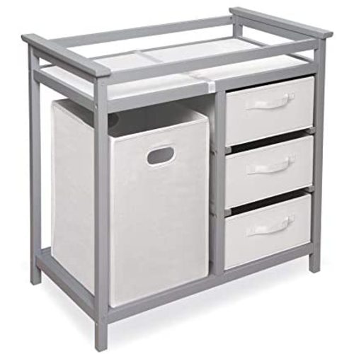 Modern Baby Changing Table with Laundry Hamper, 3 Storage Baskets, and Pad