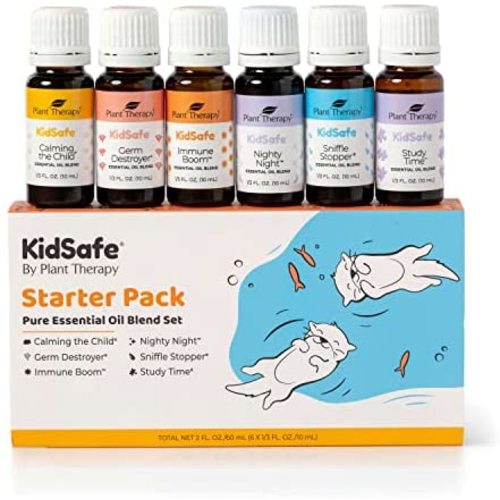Plant Therapy Essential Oils KidSafe Starter Set for Focus, Calming, Sleep, Immune Support 100% Pure, 6 Undiluted Blends, Natural Aromatherapy, Therapeutic Grade 10 mL (1/3 oz)