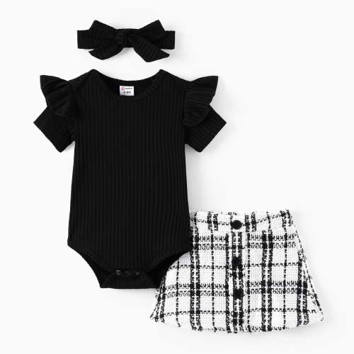 PatPat Baby Girl Clothes Gift Set 3Pcs Bodysuit Skirt Headband Outfit 9-12 Months