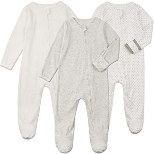 Aablexema Baby Footie Pajamas with Mittens - 3Pcs Infant Footed Sleeper Cotton Sleepwear Outfits