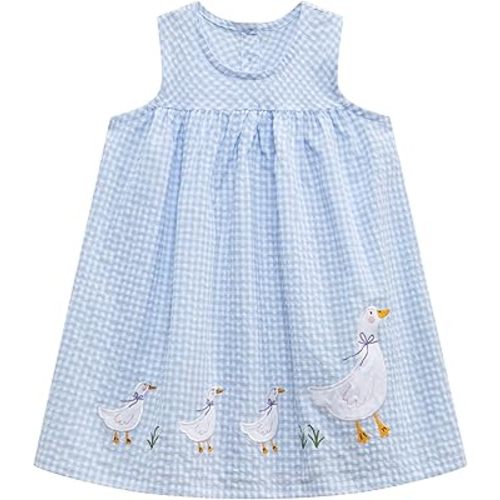 FreeLu Toddler Girls Cotton Summer Short Sleeve Dress Cartoon Print Casual Jersey Dresses