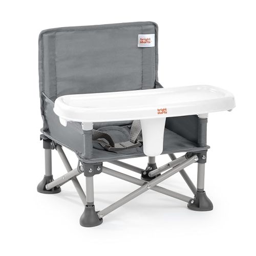Bright Starts Pop 'N Sit Portable Booster, Indoor/Outdoor Use, Floor Seat with Feeding Tray, Grey, 6 Mos - 3 Yrs - Gray 2