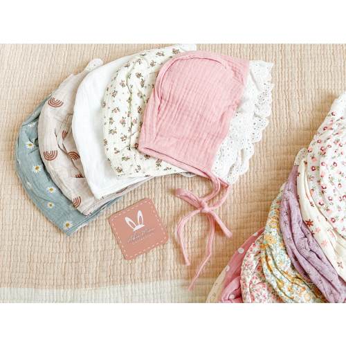 Baby Toddler Girl Lace Soft Bonnet | Newborn Cotton Muslin Soft & Breathable Bonnet Hat | Gift For New Mom | Baby Shower Gift