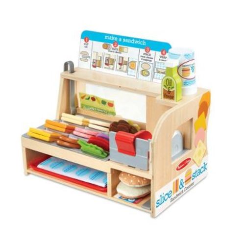 Melissa & Doug Slice & Stack Wooden Sandwich Counter with Deli Slicer Pretend Play Food - 56pc