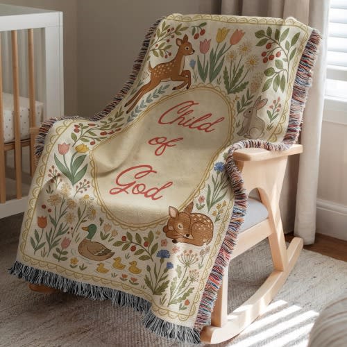 Child of God Baby Blanket, Vintage Woodland Nursery Woven Blanket, Christian Baby Gift, Baby Shower Gift, Easter Baby Gift