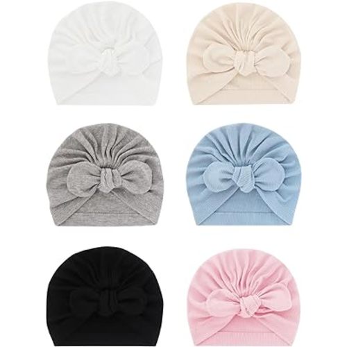 6 PCS Stretchy Baby Turban Hats, Baby Hat with Bows for Girls, Baby Boys Caps, Toddler, Newborn, Infant Hat Unisex