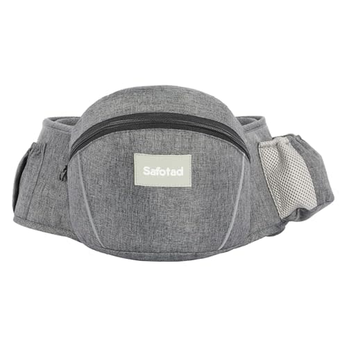 Safotad Baby Carrier with Hip Seat, Ergonomic Front Carrier for Newborns & Toddlers, Adjustable Waistband with Strong Support, Large Pocket Design, Grey