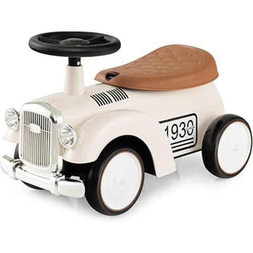 Costzon Ride On Push Car for Toddlers, Classic Kids Ride On Car Foot-to-Floor Sliding Car with Steering Wheel, Horn & Under Seat Storage, Ride On Toy for Boys Girls 18-36 Months (White)
