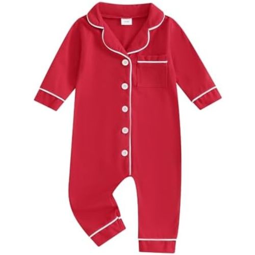 MAINESAKA Baby Onesie Pajamas Chritsmas Sleep Romper Long Sleeve Lapel Collar Button Down One Piece Jumpsuit Pjs Nightwear