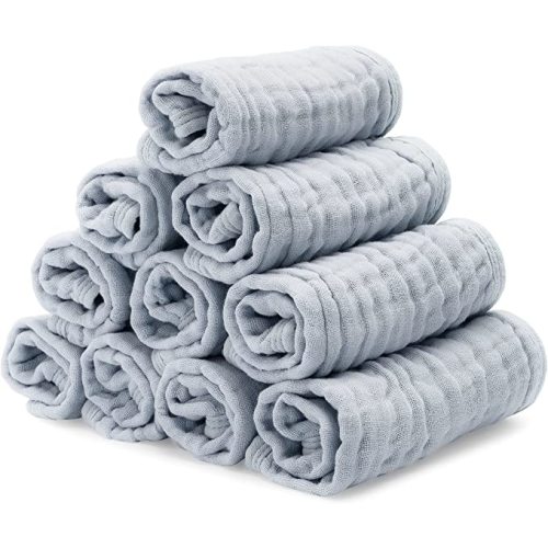 Baby Washcloths, Muslin Cotton Baby Towels, Large 10”x10” Wash Cloths Soft on Sensitive Skin, Absorbent for Boys & Girls, Newborn Baby & Toddlers Essentials Shower Registry Gift (Slate, Pack of 10) - 10-Pack 10"X10"