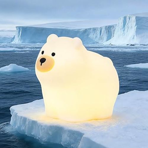 Squishy Polar Bear Night Light with RGB Mode Cute Polar Bear Light 3 Brightness Adjustable Nursery Breastfeeding Nightlight Rechargeable Silicone Touch Bedside Animal Lamp for Bedroom Dorm Decor