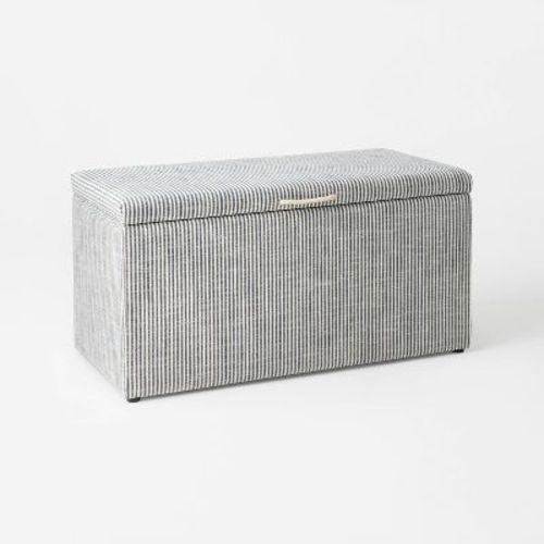 Lynwood Storage Bench Tan Striped - Threshold™ Designed With Studio Mcgee: Upholstered Rectangular Ottoman With Hinged Lid