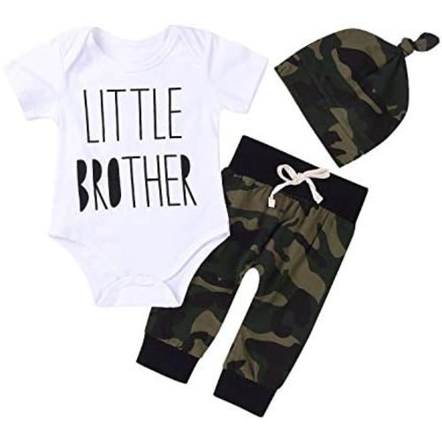 Cute 3pcs Newborn Baby Boys Letter Print Romper+Camouflage Pants+Hat Outfits Set