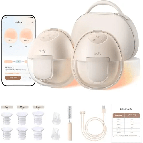 eufy Heated Wearable Breast Pump S1 Pro, Slim Hands-Free Breast Pump with Industry-Leading HeatFlow™ Tech, Wireless Charging Case, App-Controlled OptiRhythm™, Hospital-Grade Suction, in-Bra Use