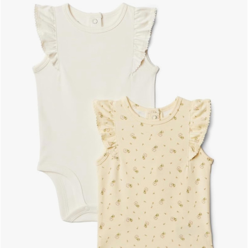Amazon Essentials x Sofia Grainge Baby Girls' Embroidered Ruffle Bodysuit, Pack of 2