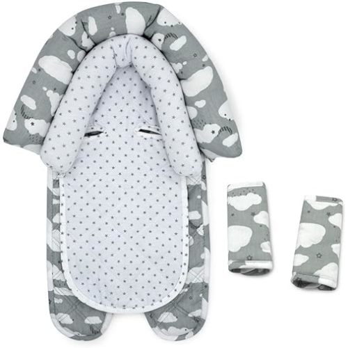 GO by Goldbug Clouds Duo Car Seat Head Support and Strap Set - Gray/White