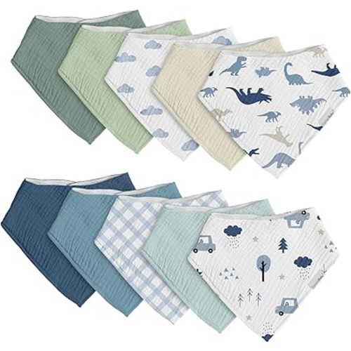 egmao baby Muslin Bibs for Drooling and Teething,10 Pack Drool Bibs for Boys Girls,100% Cotton Soft for Infant,Newborn