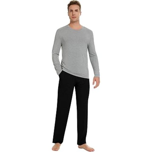 NACHILA Pajamas for Men-Viscose Made from Bamboo, Sleepwear Long Sleeve Pjs Sets Soft Loungewear with Sleep Pants