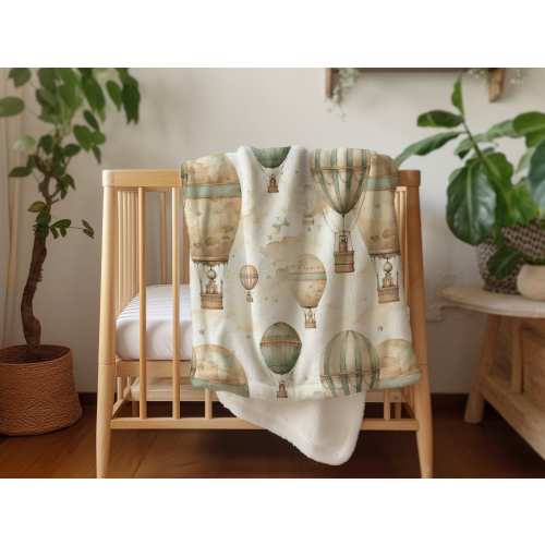 Watercolor hot air balloon blanket, hot air balloon decor, adventure themed nursery, baby shower gift, neutral nursery decor