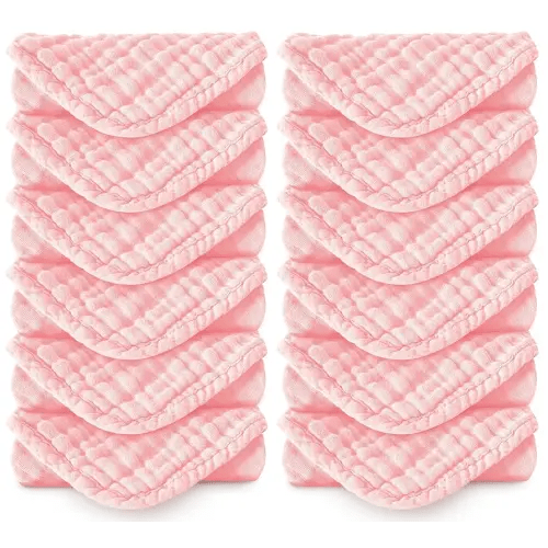 Muslin Burp Cloths 100% Cotton Large 20''x10'' Extra Soft and Absorbent Baby Wash Cloths Spit Up Rags - Baby Burping Cloth for Boys Girls Items(12 Pack Pink)